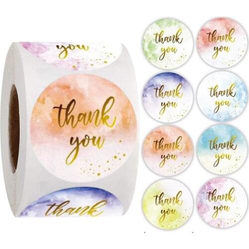 50-500pcs Holiday Wedding Decoration Stickers Thank You Flower Stickers 1inch Round Self-Adhesive Seal Labels