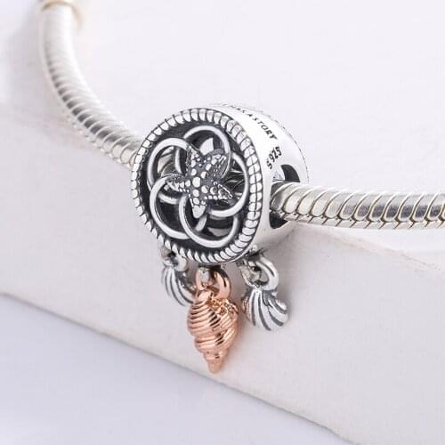 925 Sterling Silver Rose Gold Openwork Seashell Conch Starfish Dreamcatcher Charm Bracelet Jewelry Making For Original Pandora