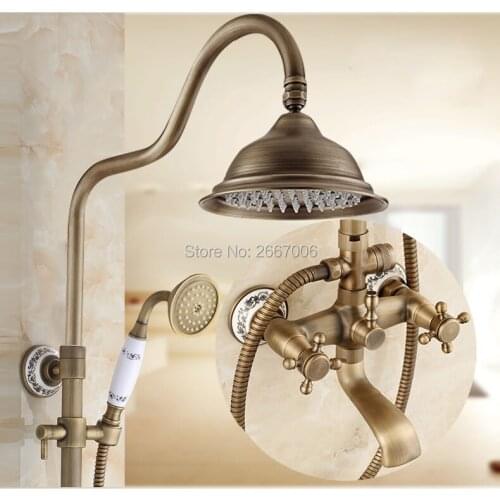 Free shipping New Arrivals Antique Brass Shower Faucet Set 8 Inch Rainfall Shower Head Hand Shower Sprayer Bath Shower Set GI234