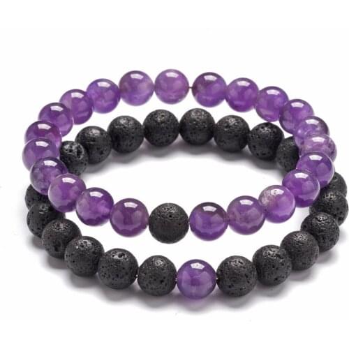 Classic 8mm Natural Stone Couples Bracelet Tiger Eye Lapis Lazuli Howlite Onyx Lava Stone Beaded Bracelets Jewelry for Women Men