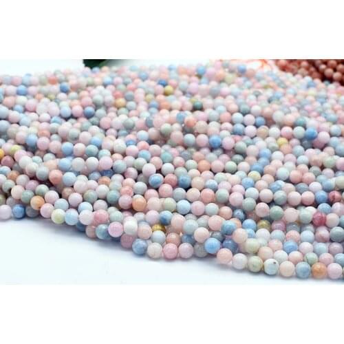6-12mm Natural Smooth Multicolor morganite round stone beads For DIY Bracelet Necklace Jewelry Making Strand 15"