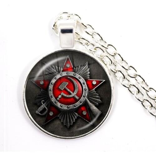CCCP USSR Soviet Army Red Star Pendant Necklace 25mm Glass Cabochon Art Round Russian Badges LOGO Jewelry For Friends Gift