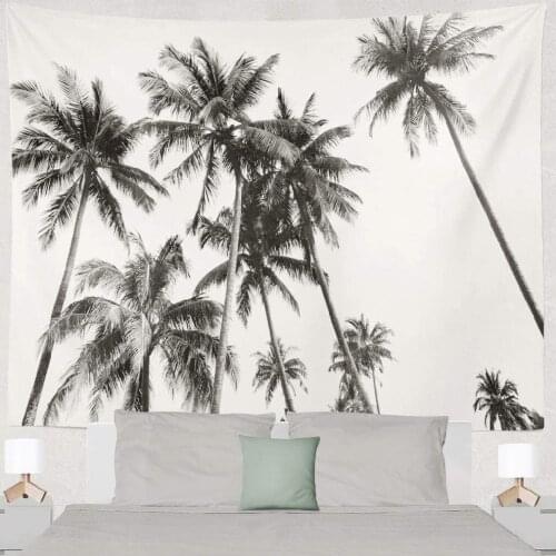 Black And White Silhouette Tropical Coconut Palm Tapestry Wall Hanging Decor Elegant Psychedelic Abstract Carpet Wall Cloth