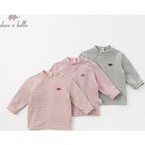 DB12077 dave bella winter baby unisex cute striped T-shirt children long sleeve tops girls high quality kids fashion tees