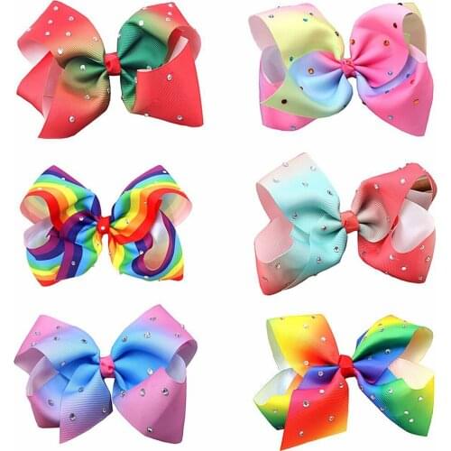 6 Inches Rainbow Striped Bowknot Children Ponytail Hairpins Fashion DIY Handmade Bows Infant Headwear Kids Hair Accessories
