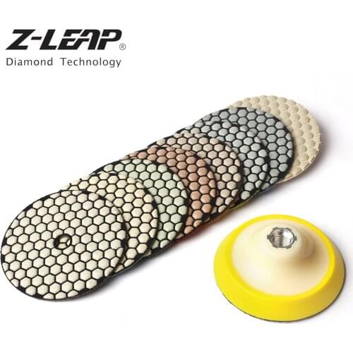 Z-LEAP 9Pcs/set 4" Diamond Dry Polishing Pad Marble Granite Concrete Stone Flexible Sanding Disc With Plastic Backer Holder