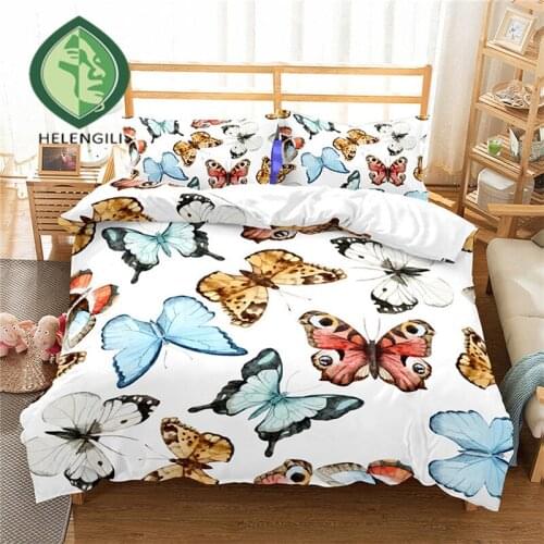 HELENGILI 3D Bedding Set Butterfly Print Duvet cover set lifelike bedclothes with pillowcase bed set home Textiles #LX-16