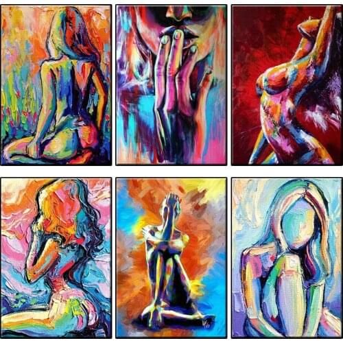 Picture By Numbers Abstract Colourful Sexy Womens Wall Art Canvas Painting Handmade Coloring By Numbers Naked Art Room Decor
