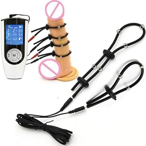 Electric Shock Penis Ring Electro Stimulation Bead Massage Cock Ring Delay Time Adult Game Bdsm Sex Toy For Men Gay Masturbation