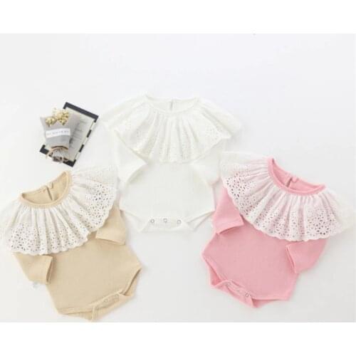 Newborn Baby Romper Long Sleeve Infant Baby Clothes Cotton Lace Collar Princess Toddler Jumpsuit Girl Boy Romper