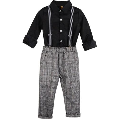 Toddler clothing set for boys suits 2019 summer gentleman Boys shirt + Pants +Tie with strap kids Formal Birthday Party wear
