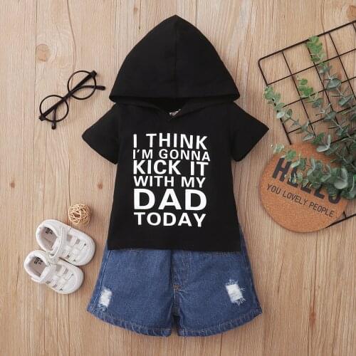 Children Boy Hoodies Clothing Set Summer Toddler Baby Top Denim Short 2Pcs Sets Outfits For Kids Boy Letter Child Clothes D30