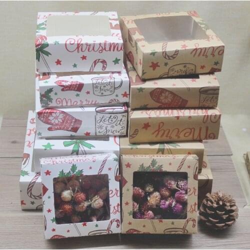 Window box 10pcs DIY vintage Christmas box with window paper Gift box cake Packaging For Wedding /party muffin packaging gifts