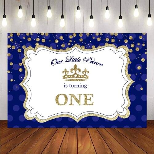 Royal blue baby shower gold glitter backdrop for photography crown newborn background for photo booth studio children supplies