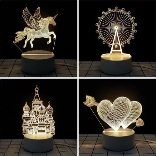 Creative 3D Night Lights USB Acrylic Novelty Desk Lamp Children Led Night Lamp Gift Bedroom Decorative Bedside Indoor Table Lamp
