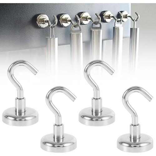 4 Pcs Strong Magnetic Hooks 22kg Suction Wall Hooks Holder Support Hardware Magnetic Tool Key Coat Cup Hanger for Home Kitchen