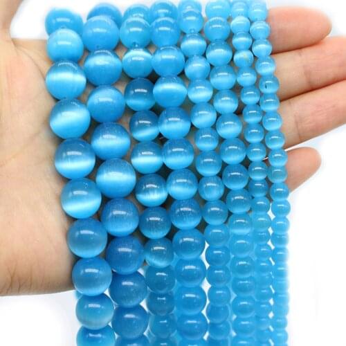 Oameusa 6mm 8mm 10mm 12mm Round Deep Blue Cats Eye Agates Beads Loose Beads for Jewelry Making 1 Strand 15" Wholesale