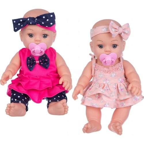 12 inch Bow Girl Reborn Baby Doll Toddler Cute Vinyl Harmless Toy Lifelike Eyes Simulation bebe Doll Removable Kid Princess Gift