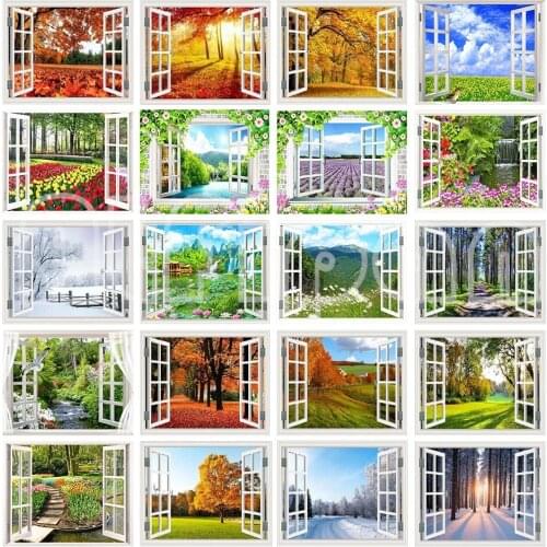 Square Diamond 5D DIY Diamond Painting Window Landscape Sea View Sunset Embroidery Cross Stitch Kit Home Decoration Gift Mosaic