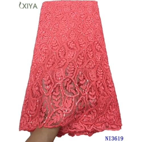 Hot Sell Guipure Cord Laces Fabrics with Sequin African Lace Fabric Embroidery Milk Silk Lace Fabric for Woman Dress NI3619