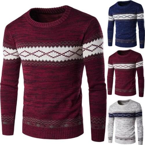 Fashion Men Casual Sweater O-Neck Slim Floral Print Warm Pullovers Long Sleeve Slim Knitted Sweater Blouse Top Men Pullover 2021