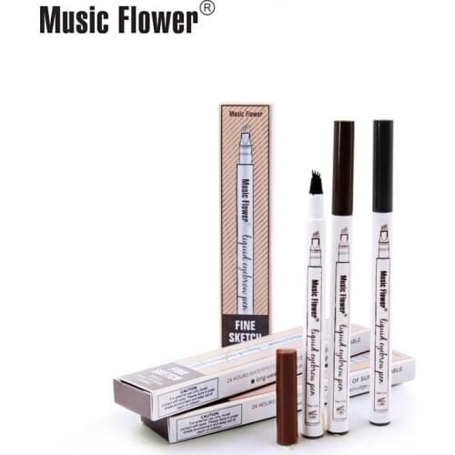 Music Flower 3 colors microblading eyebrow tattoo pen Tint Natural Long Lasting Waterproof Brown Fork tip Eyebrow Pencil