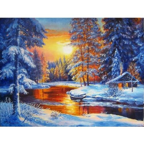 5D Winter Snow Diamond Painting Cross Stitch Kits DIY Diamond Embroidery Landscape Picture of Rhinestone Home Decoration