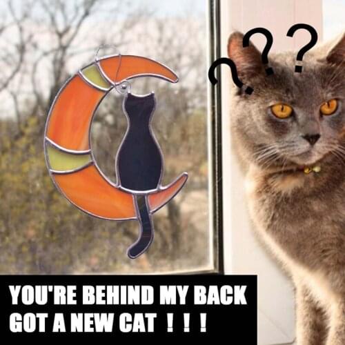 Cat On The Moon Window Hanging Sticker Suncatcher Cat Lover Gift Home Decor Window Decoration