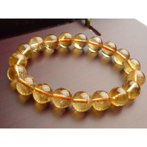 Natural Yellow Citrine Clear Round Beads Bracelet Genuine Bead Women Men 8mm 9mm 10mm 11mm 12mm Brazil Wealthy Stone Gift AAAAA
