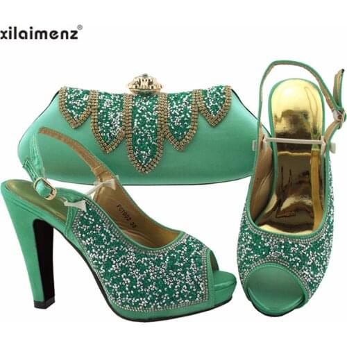 2019 New Arrivals Fashion Rhinestone Woman Shoes And Matching Bag Set Nigerian Style Pumps Shoes And Bag Set For Party Wedding