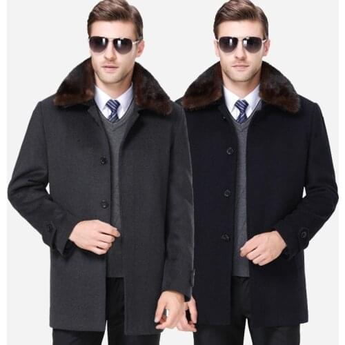 New High Quality Luxury Men Mink Turn-down Collar Liner Wool Coat Casual Single Breasted Thick Warm Plus Size M L XL 2XL 3XL 4XL