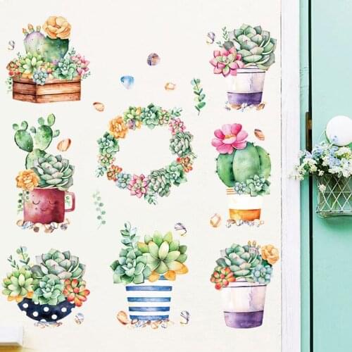 New Wall Stickers Potted Succulents for Living Room Bedroom Childrens Kindergarten Wall Art Mural