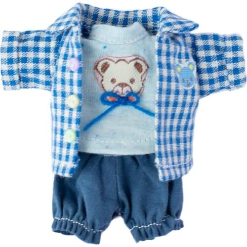 OB11 Baby Dress Blue Checked Shirt Cardigan Suit Pants GSC Molly 1/12 BJD doll clothes doll accessories