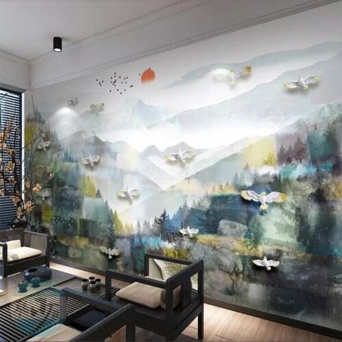 Beibehang Custom wallpaper 3d mural new Chinese ink landscape TV background wall decoration painting papel de parede wallpaper