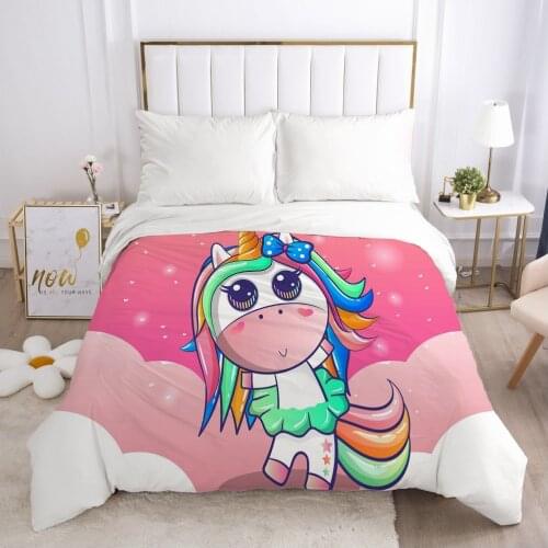 Cute Unicorn Cartoon Duvet Cover with Zipper Comforter/Quilt/Blanket Case 200x220 3D Bedding For Children Kids Baby Girls
