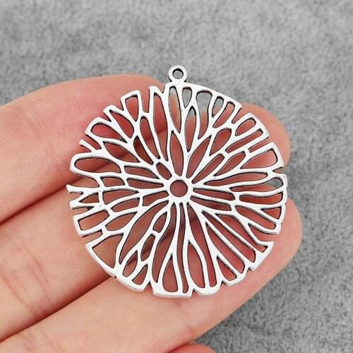 10PCS Antique Hollow Open Flower Filigree Branch Charms Pendants for Necklace Making Jewelry Findings 37x37mm