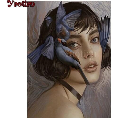 Full Square Drill 5D DIY Diamond Painting Woman With Birds Embroidery Cross Stitch Mosaic Round Art Home Decor Nordic Style