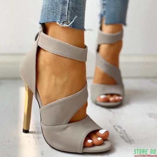 Thin Heels Women Summer Thin High Heels Zipper Peep Toe Sandals Office Hollow Out Sandals Shoes Woman High Heels