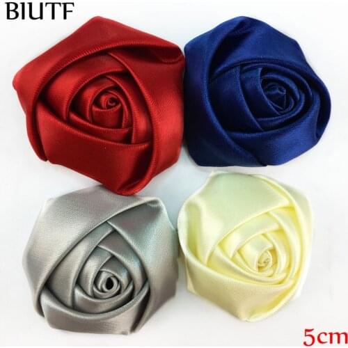 10pcs/lot 5cm Rolled Satin Rose Bud Flower with Hair Clip Wedding Bouquet Decor Corsage Accessories Headband Part TH07