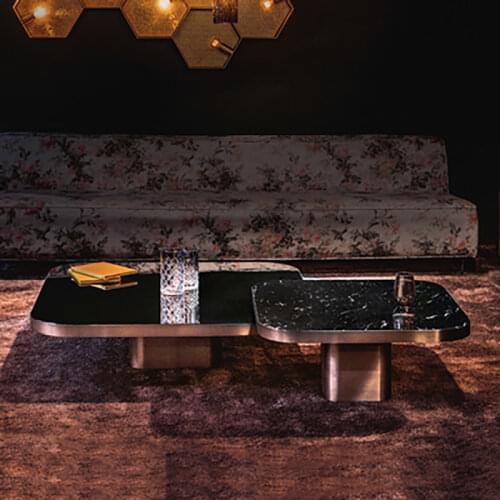 Light luxury coffee table combination living room modern minimalist stainless steel gilded square creative designer Italian rock