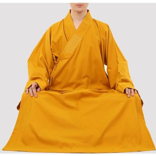 Unisex Spring&Autumn high quality ramie&cotton buddhist shaolin monk kung fu robe zen lay clothing buddha meditation suit yellow
