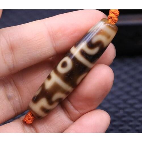 Magic Tibetan Old Agate Ivory Color 3 eye Lianshifaqi dZi Bead Amulet Pendant 55*14mm