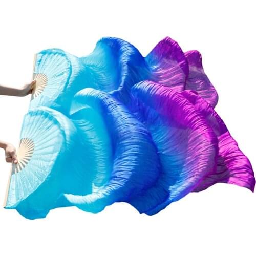 High Quality 100% Real Silk/Imitation Silk Belly Dance Fans Handmade Dyed Silk Dance Fans Multiple Colors Chinese Silk Fans