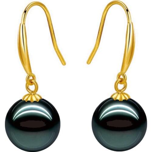 S925 Sterling silver 10-12mm Tahiti style Perfect round pearl Drop Earrings Fashion jewelry For women Free shipping