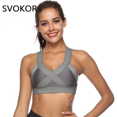 SVOKOR Shockproof Cross Straps Bra Push Up Women Sport Bras Workout Fitness Crop Tops Gym Clothing Solid Brassiere Athletic