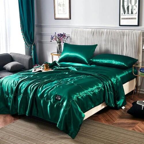 100% satin Silk Comforter Blanket luxury Quilt Duvet Washable Ice soft Silk Air Conditioning Comforter bed cover Quilt Blanket