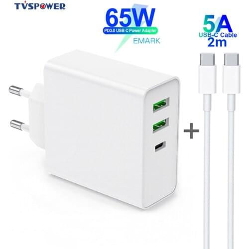 65W TYPE-C USB-C Power Adapter,1Port PD60W QC3.0 Charger For USB-C Laptops MacBook Pro/Air iPad Pro,2port USB for Samsung iPhone
