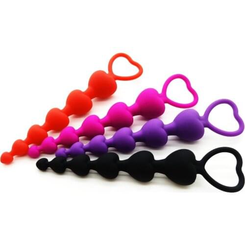 6 beads Anal Plug Heart Big Anal Balls Silicone anus Toys G-Spot Stimulating Butt Plugs Adult Sex Toys Couple Sexy women