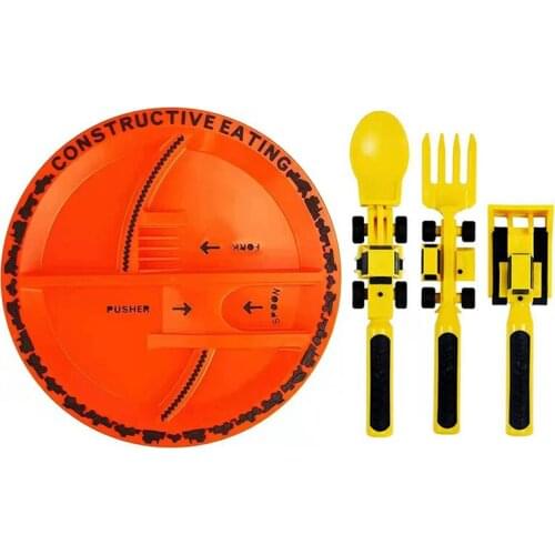 Baby Bowl Spoon Fork Feeding Food Tableware Bulldozer Excavator Kids Fun Tableware Childrens Engineering Vehicle Tableware Set