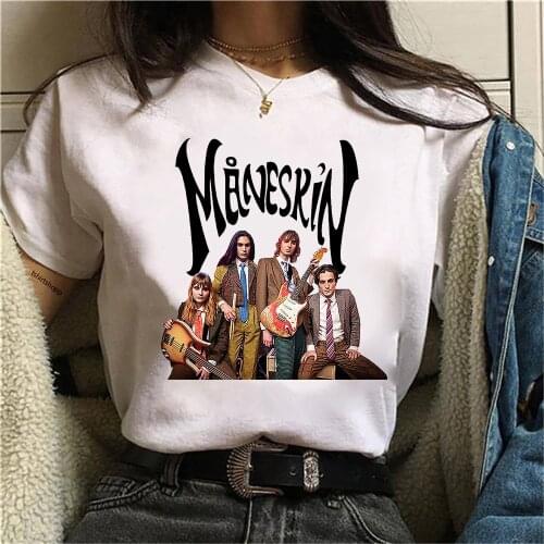 Maneskin T Shirt New Fashion Women Casual Hip Hop Cotton T-Shirt Female Harajuku Maneskin Merch Tees Tops Damiano David Tshirts
